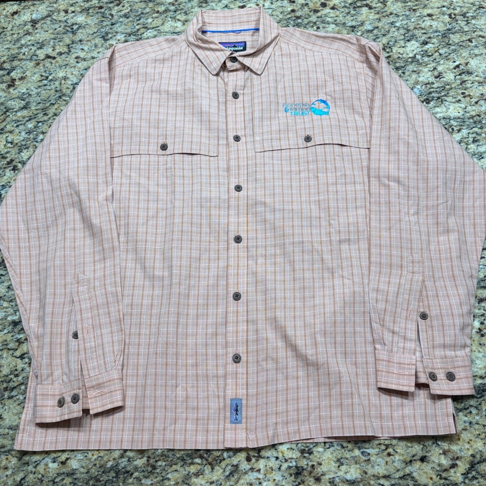 Patagonia Mens Bonefish & Tarpon Trust Fishing Shirt Orange Plaid Large ws